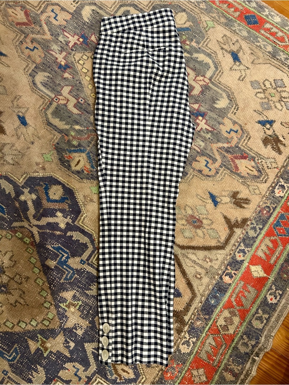 Navy & White Gingham Pants with Button Cuff - Picture 2 of 5
